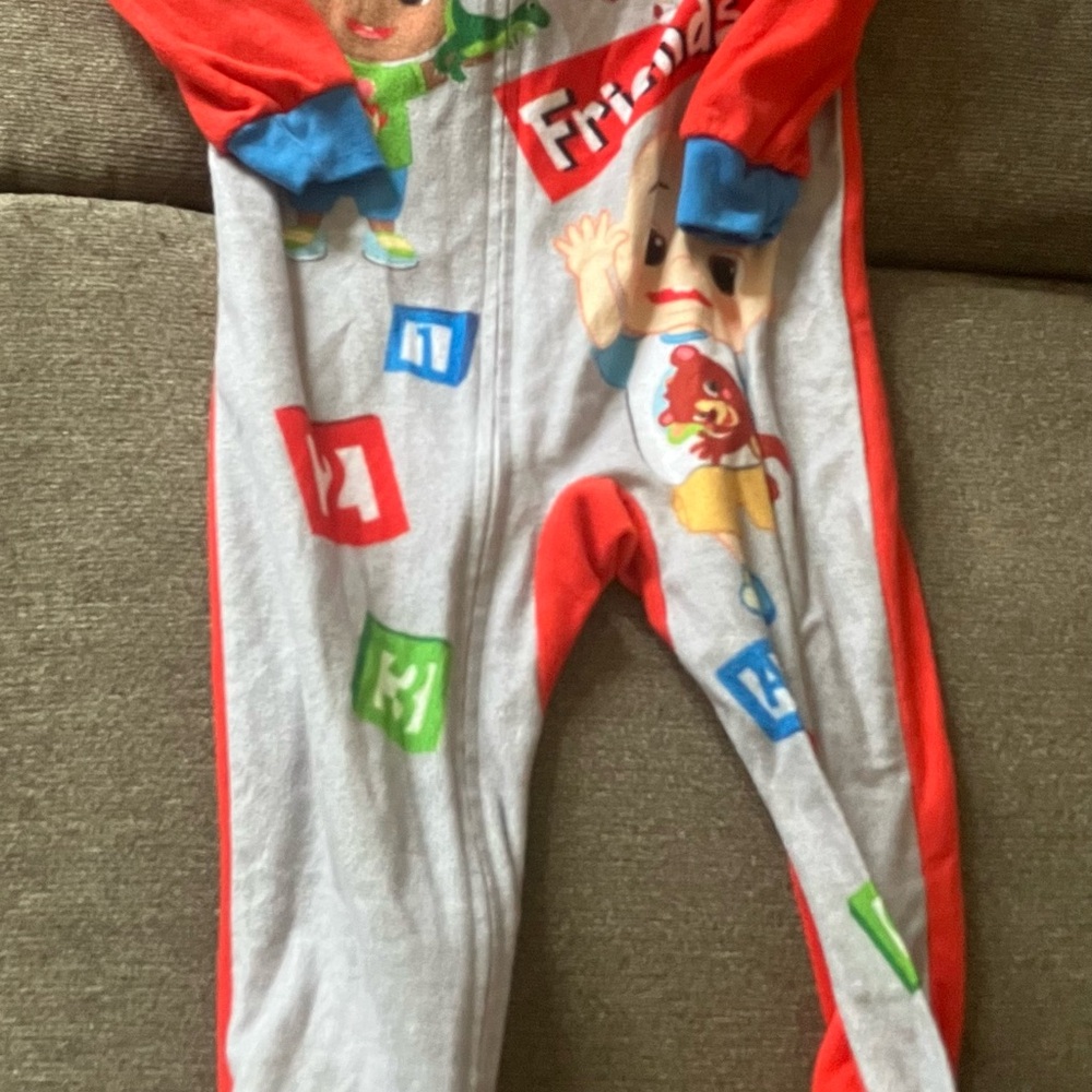 Red and Gray Footies One Piece with Playful Accents